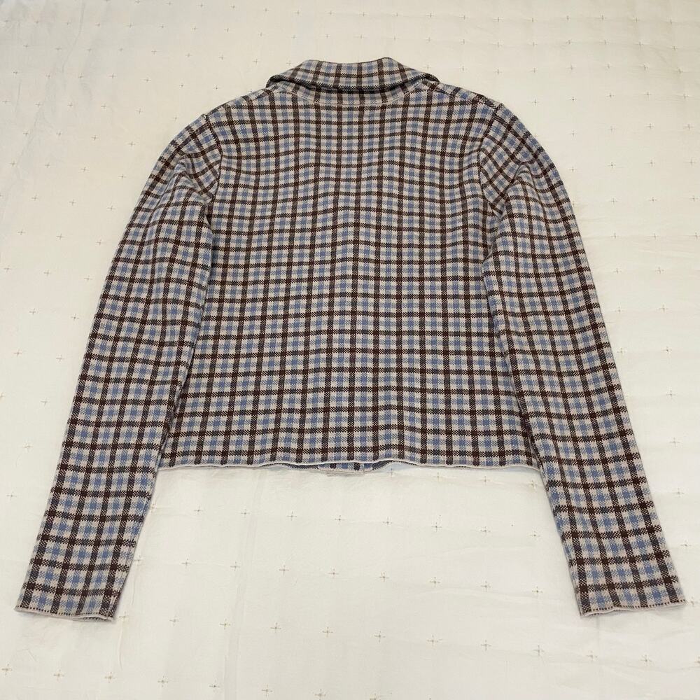 Rachel Rachel Roy Cardigan Jacket Women’s S Brown Blue Checked Knit - Picture 2 of 10